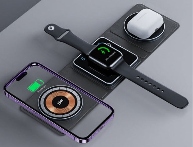 3 IN 1 Magnetic Folding Wireless Charger Transparent Fast Charging